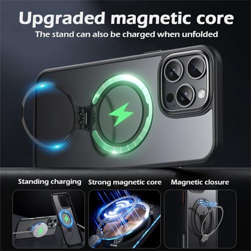 Coque iPhone 16 Plus MagSafe bleue avec support rotatif intégré anti-chute - 5