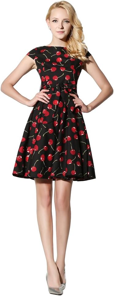 FiftiesChic Women's Cap Sleeves Floral Print 50s Vintage Cocktail Party Dresses