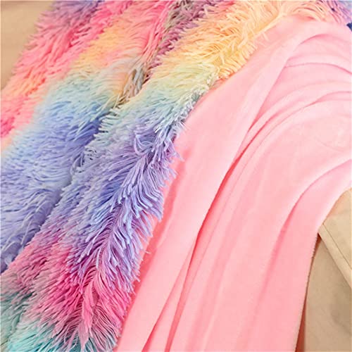 Couverture lit en molleton corail long peluche arc-en-ciel - 5