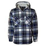 MyShoeStore® MENS PADDED CHECK SHIRT SHERPA FUR LINED LUMBERJACK COLLARED FLANNEL QUILTED WORK JACKET WARM THICK THERMAL CASUAL WORKWEAR TOP FLEECE APPAREL LUMBER JACK PADDED SHIRTS PLUS BIG SIZE Blue / Hooded Large