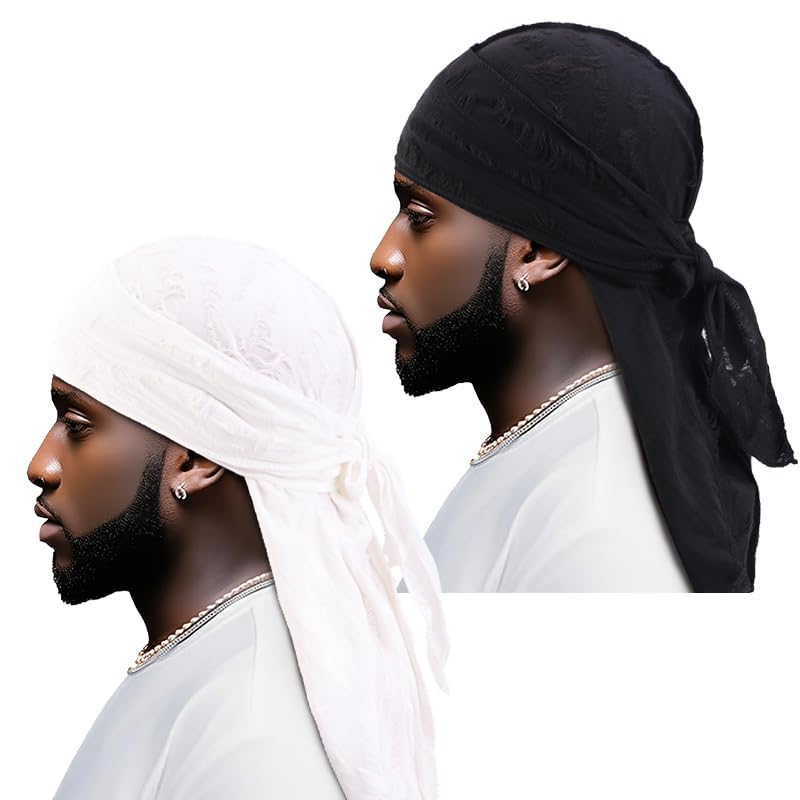 Generisch Unisex Punk style cotton Pirate Hat and Headscarf Durags Bandany Turban Hat Hair Accessories Extra Long Tail Du-Rag Cap