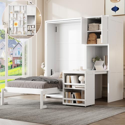 Hlcodca Twin Size Rotating Wall Murphy Beds with Bookshelf, Top