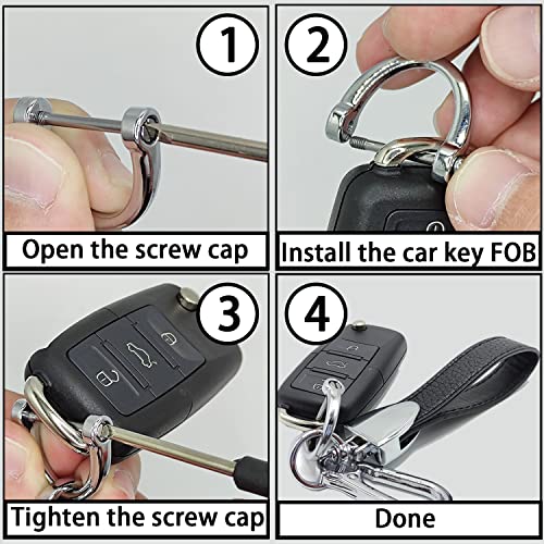 Image of Genuine Leather Car Keychain, Universal Heavy Duty Key Fob Keychain, Car Keychains Holder for Women and Men