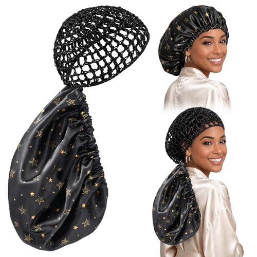 Aileam 2 in 1 Wrap Cap Bonnet Silk Bonnet for Sleeping Women Reversible Satin Hair Bonnet with Adjustable Tie Sleeping Hair Wrap for Curly Natural Long Braided Hair