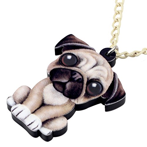 Newei Acrylic Sweet French Bull Pug Dog Necklace Pendant Chain Choker Jewelry For Women Girl Gift By The #TOP2