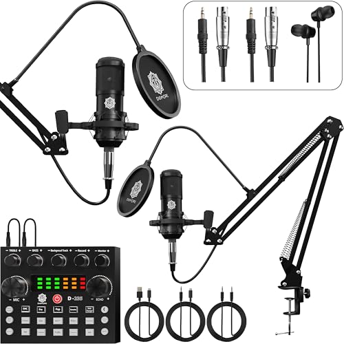 Image of DIGIMORE Dual Condenser Microphone Kit for Singing with V8 Sound Card | Studio Recording Equipments Full Set, Voice Recorder Mic, Karaoke, Gaming, Podcast & Lecture (D-432)