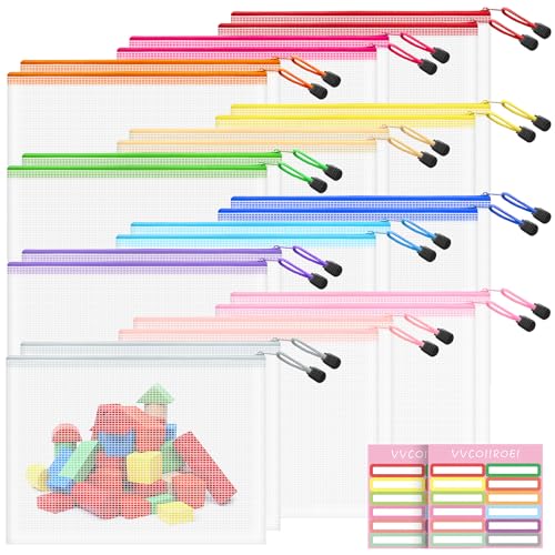 Image of 24pcs Mesh Zipper Pouch Bags, B5 Zipper Pouch, Mesh Bags with Zipper, Plastic Zipper Pouches, 12 Colors Zipper Pouches for Organizing, Puzzles, Travel, School Office Organize