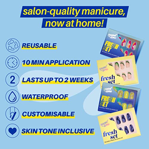 Image of Sweet Lime Reusable Press-On Manicure | DIY Nail Art Kit | 28 Pc Fake Nails with Glue | Artificial Nails for Women & Girls | Long-lasting Glue | For All Nail Sizes MS-01