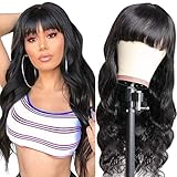 Amella Hair Brazilian Body Wave Wigs With Bangs Virgin Brazilian None Lace Front Wigs Human Hair Wigs 150% Density Glueless Machine Made Wigs For Black Women 14 Inch