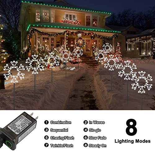 Brightown Christmas Snowflake Pathway Lights, 27Ft 240 Led 8 Modes, Shatterproof Led Snowflake Pathway Marker Lights Plug In For Yard, Patio, Outdoor Path Decorations, Snowy White, 1 Pack 5 Lights #TOP5