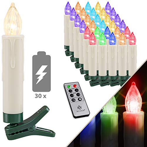 Preisvergleich Produktbild KESSER® Weihnachtsbaumkerzen 30 LED Inkl. Batterien Kabellos Mehrfarbig - mit Fernbedienung Funk - Timerfunktion - Flackern - Dimmbar Weihnachtskerzen Christbaumkerzen Befestigungsklammern Kerzen