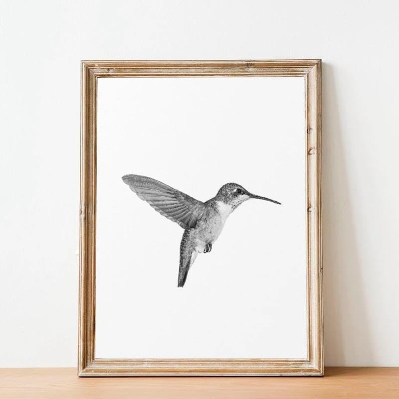 Art mural colibri oiseau affiche noir et blanc peinture sur toile moderne 16x20
