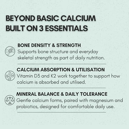 Image of Calcium and Vitamin D3 Tablets | 15 Actives: Calcium Magnesium Zinc with K2 MK-7 & Probiotics | Gentle on Stomach . High Absorption | Bone Health Supplement | 90 Veg Tablets (45 Days)