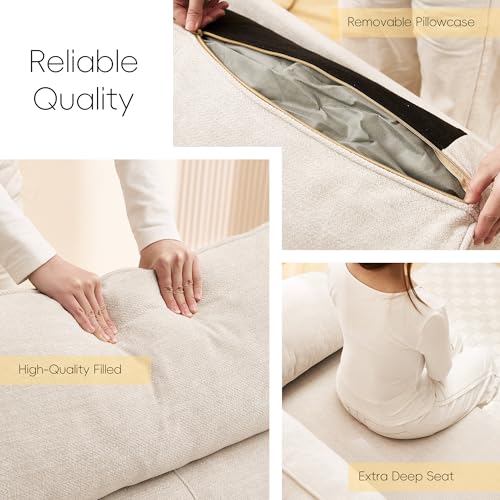 Image of Ihanherry 90 inch Modern Sofa for Living Room, Deep Seat Chenille Couch with Fast Charging Port & Removable Washable Cushions, Pillow-Armrest Loveseat for Small Space /Apartment, Sturdy Frame, Beige