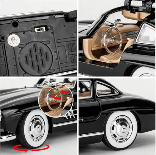 Image of Benz 300 SL Classic Car Model Zinc Alloy Pull Back Toy Car with Sound & Light, for Kids, Boys & Girls, Ages 3+ (Black)