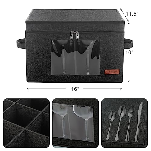Foyego 2 Pack Wine Glass Storage Box with Dividers, Stemware Storage Containers for Packing and Moving, China Storage Containers Box for 12 Crystal Glassware, Wine Glasses, Drinkware,Dark Gray by Foyego - Image 2