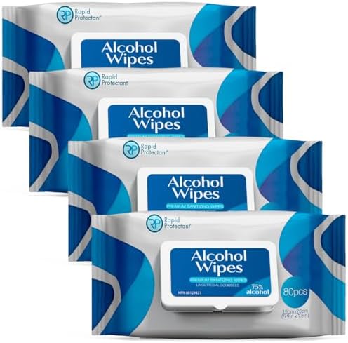 75% Alcohol Wipes - 4 PACK - 80 Per Pack - BULK Disinfectant Hand Sanitizer Wipes, All-Purpose Wet Disinfecting Wipe (320 Wipes)
