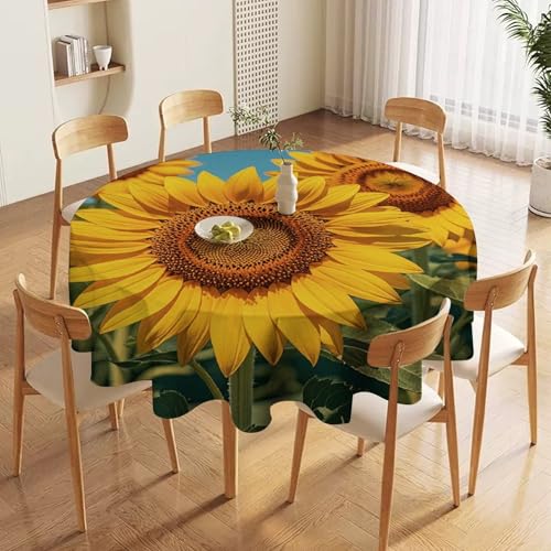 Nappe ronde polyester lavable motif tournesol déco table