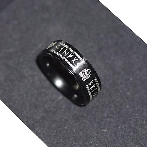 Miniatura 5 de FLYUN Anillos vikingos nórdicos para hombre, runas celtas, anillo de acero inoxidable negro para hombre, Metal, Acero inoxidable
