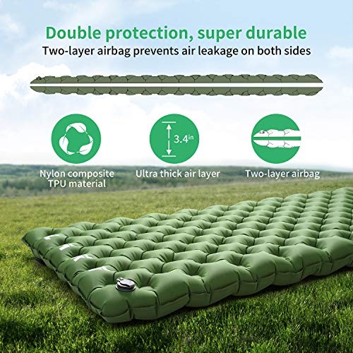LAKY Camping Pads for Sleeping, Ultralight Double-Using Sleeping Pad, Thick 3.4'' Waterproof with TPU Layer Durable Camping Mat for Backpacking, Traveling, Hiking (Green) - Thumbnail 2
