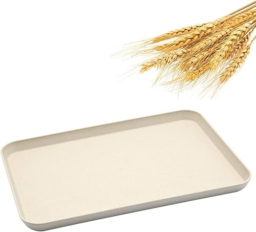 Bandeja decorativa de paja de trigo irrompible para sofá, fiesta, comedor, picnic, aperitivo, aperitivo (beige)