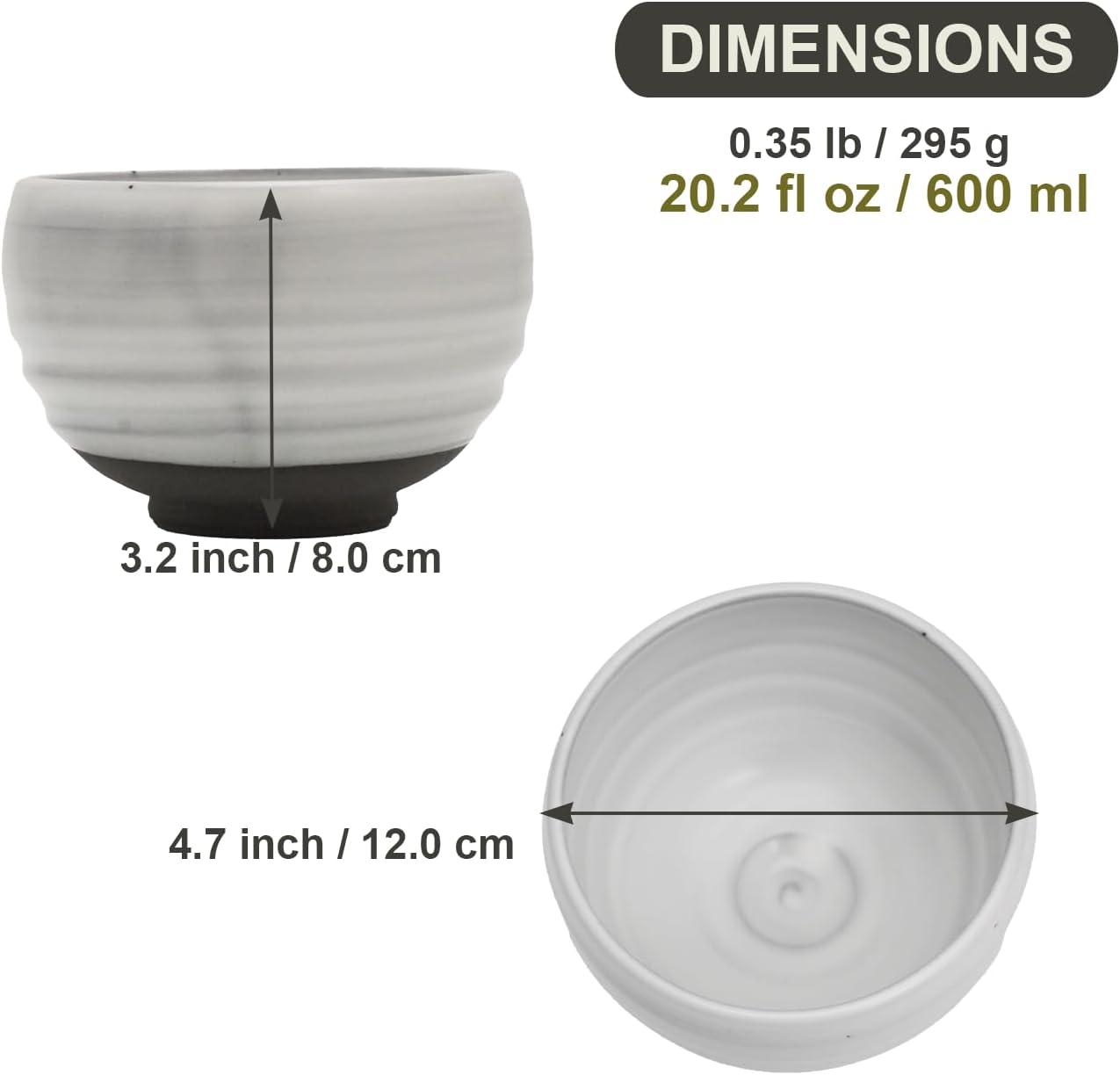 Kyoto Kiyomizu-yaki Earthenware Matcha Bowl - Rokuro Suji – 20.2 fl oz Charming Form, Lead-Free, Gift Box Included - Ideal for Tea and Café au Lait Made in Japan (White)