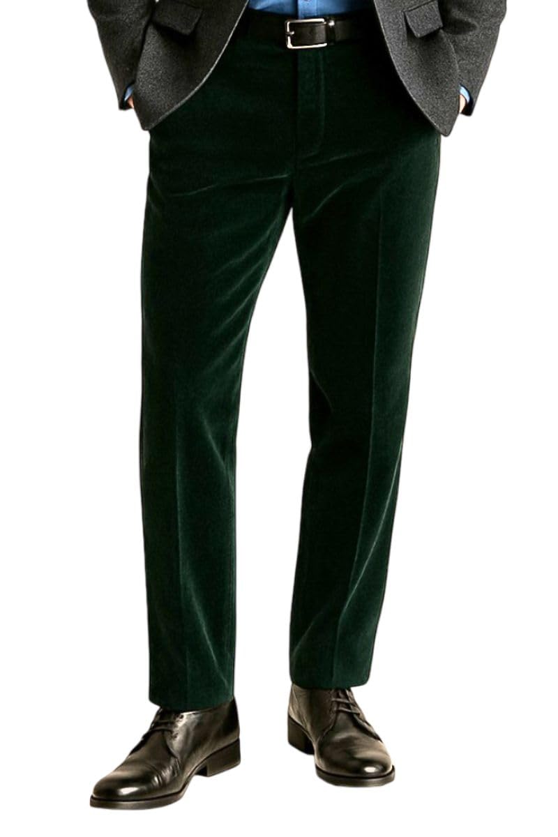 SAINLY Men Stylish Velvet Emerald Green Formal Trouser Night Party Formal Wedding Casual Bottom
