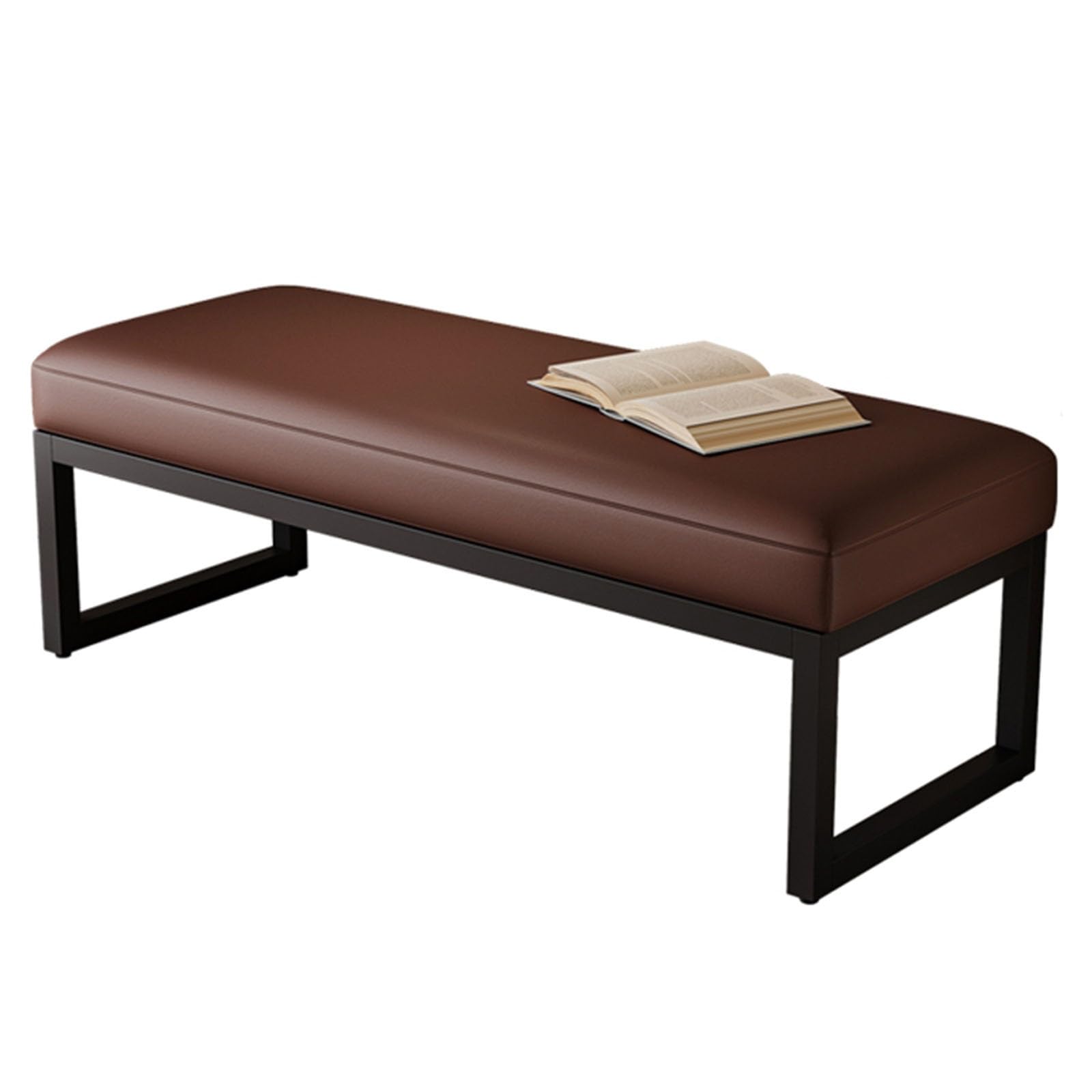 Banc à chaussures rembourré en cuir PU marron vintage de 120 cm pour entrée et chambre