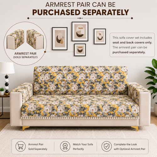 Image of Homerz Premium Printed Quilted Velvet Sofa Slip Cover Protector with Tassels, Sofa Mat, Exact Size, Antislip Cover (Antique Garden, 2 Seater, Full)