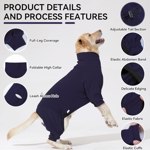 Hjyokuso Hundemantel Winter, Warmer Fleece Hundepullover mit Beinen, Weiche Vierbeinige Hundejacke für Kleine & Mittelgroße Hunde, Hundebademantel Fleece Hunde Pyjama Bekleidung Blau S