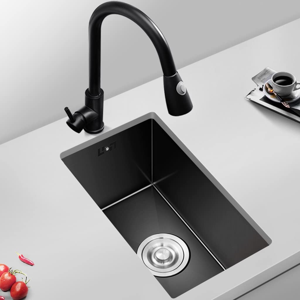 ZQFHSX Kitchen Sink, With Faucet Square Black Prep 304 Stainless Steel Brushed Single Bowl Drop-In Or Undermount Installation, Easy To Clean (Color : Black~B, Size 48x40cm)