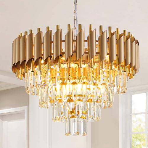 Aixialin Modern Crystal Chandelier Gold Chandeliers 4-Tier 20 Inch Round