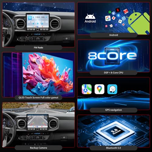Image of QLED Radio for Toyota Tacoma Upgrade 2016-2023, Carbon Fiber Style,Touch Screen Stereo Replacement,Wireless Carplay Android Auto, 4G Network