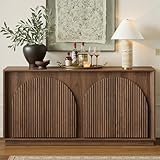 win2win Fluted Sideboard Buffet Cabinet with Storage, 65' Mid Century Modern Accent Cabinet with Double-Layered Arch Doors,Wood Media TV Console Table Credenza for Living Room Hallway Entryway,Walnut