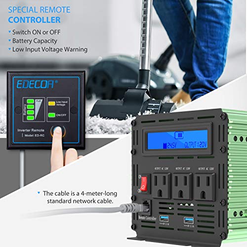 Edecoa 2000W 24V Power Inverter Dc 24V To 110V Ac Power Converter Lcd And Remote Controller 4.2A Dual Usb Ports #TOP2