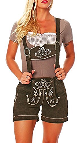 Engelleiter Trachten Lederhose Damen kurz braun Stickerei Hosenträger Verschiedene Modelle bis Gr 44 (40, braun/Modell kudc6) Cover