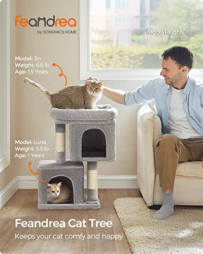 Feandrea-Cat-Tree-264-Inch-Cat-Tower-S-Cat-Condo-for-Kittens-up-to-7-lb-Large-Cat-Perch-2-Cat-Caves-Scratching-Post-Light-Gray-UPCT611W01