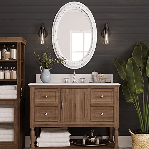Barnyard Designs 24X36 Oval Wood Farmhouse Wall Mirror Decorative, Wooden Rustic Large Wall Mirror, Bedroom Mirrors For Wall Decor, Wood Wall Mirror Living Room Or Bathroom Vanity Mirror, White #TOP1