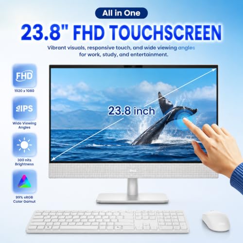 Image of Dell 24 All in One Desktop Computer Intel Ultra 7, 16GB DDR5-5600, 1TB SSD | 23.8-inch FHD Touchscreen, Intel Ultra 7 355(8-Cores), Pen Support, Win 11 Pro, Wi-Fi 7, BT 6, Copilot+ PC, w /KB and Mouse