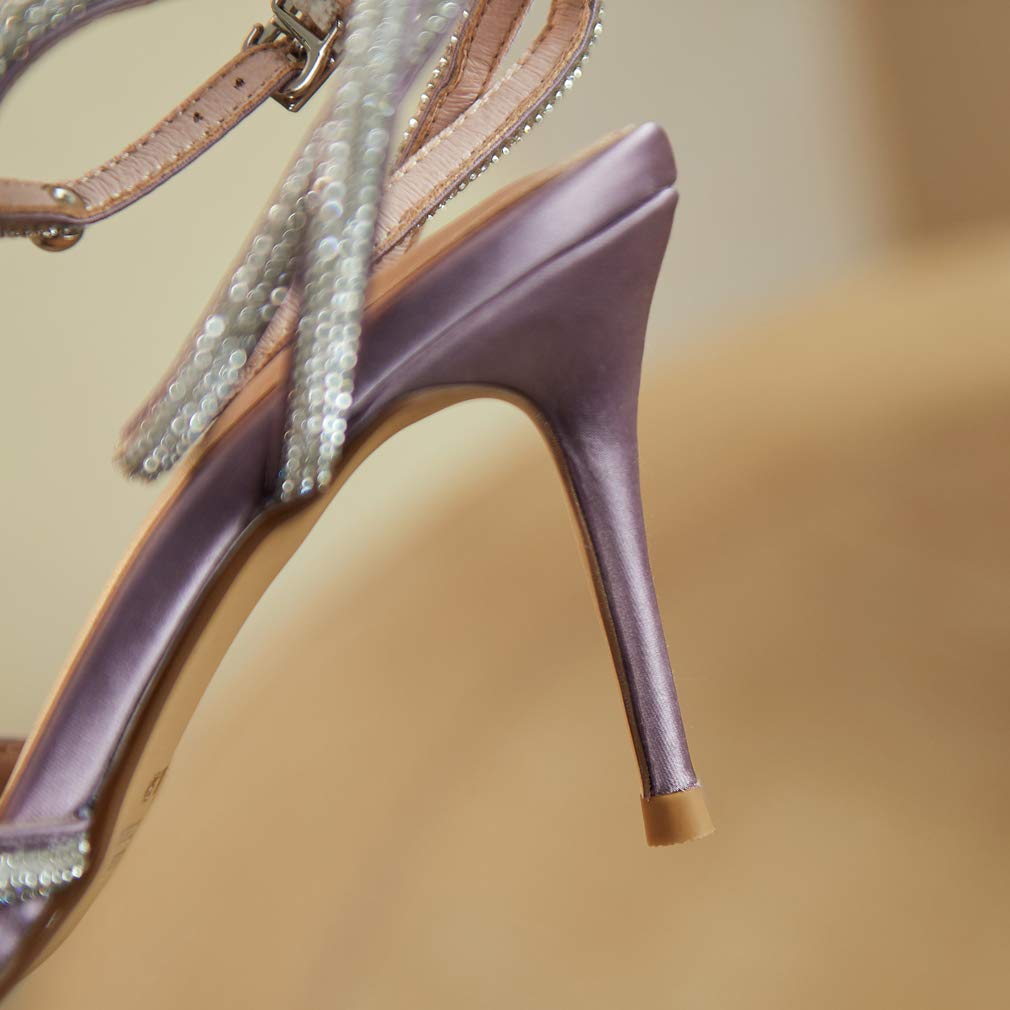 Arqa Rhinestone Bow Heels for Women Pointed Toe Crystal Ankle Strap Slingback Pumps Satin Stiletto High Heel Sandals Wedding Bridal Shoes