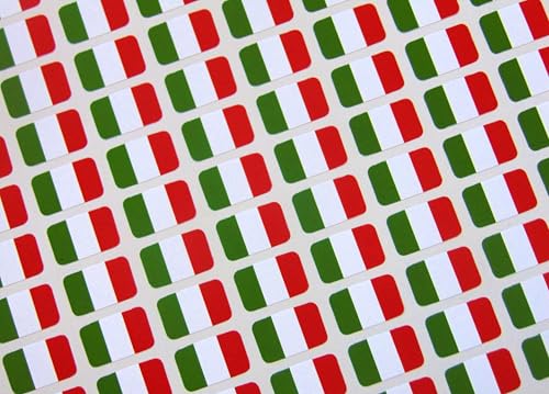Paquete de 110 pegatinas pequeñas de 16 x 10 mm con bandera italiana de plástico duradero, etiquetas adhesivas