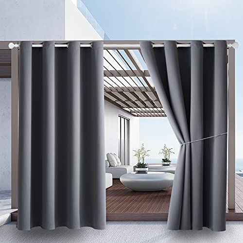 Outdoor Indoor Curtains W52 x L108 for Patio - Weather-resistant Window Panels Privacy Protect Grommet Top Thermal Insulated Home Curtain for Porch Pergola Lawn Garden Hot Tub Area (Gray, 2 Panels)