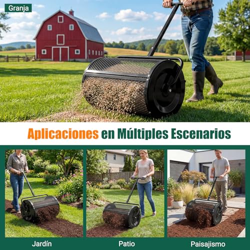 Esparcidor de compost 77L COSTWAY con cesta metálica negra y mango ajustable 3