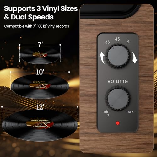 Image of Vinyl Record Player with Speakers,Bluetooth,AT-3600L,33 /45RPM,AUX /RCA | All in One Vinyl Turntables with 4 Treble /Bass Stereo Speakers,HiFi Turntables,Phono Preamp,2-Speed,AUX in /RCA Out