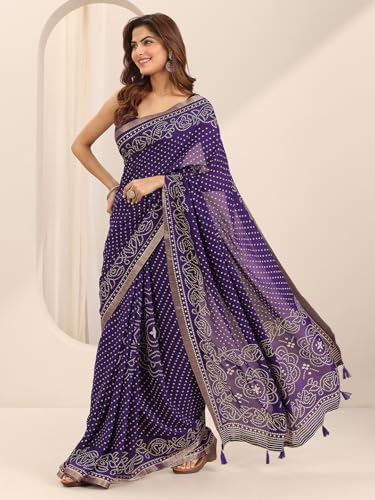 Image of Libas Printed Georgette Saree for Women With Unstitched Blouse Piece | Traditional Saree for Festive & Wedding