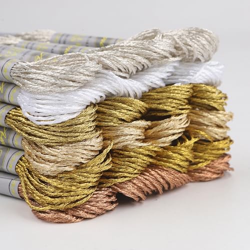 Image of 24 Skeins Set (6 Colors*4 Skeins) Metallic Embroidery Floss Glittery Metal Effect Shinny Cross Stitch Thread for Hand Embroidery, Sewing and DIY Handmade Artwork (Metallic Color)