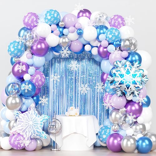 Frozen Themed Balloon Decorations Kit 148 Pcs Blue Purple Snowflake Foil Balloons for DIY Arch Backdrop Birthday Baby Shower Wedding Graduation Party Decor
