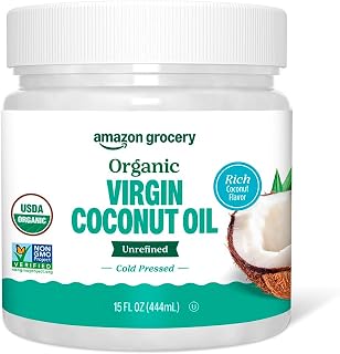 Amazon Fresh Organic Virgin Coconut Oil, 15 Fl Oz - Pure Unrefined for Cooking, Baking & Beauty