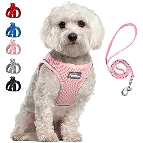 PetiFine Step in Small Dog Harness and Leash Set, Breathable All Weather Air Mesh Reflective Escape Proof, Step-in Vest Harnesses for Puppy(S, Pink) Cover