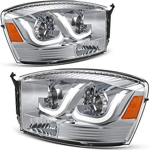 OEDRO LED Headlight Assembly Compatible with 2006-2009 Dodge Ram 1500 2500 3500 Headlights Headlamps Chrome Housing Front Lights - Driver & Passenger Side